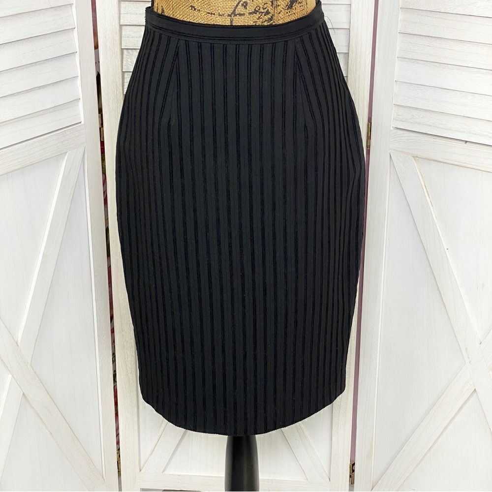 Donna Rae Ribbed Monochrome Stripe Pencil‎ Skirt Black 4